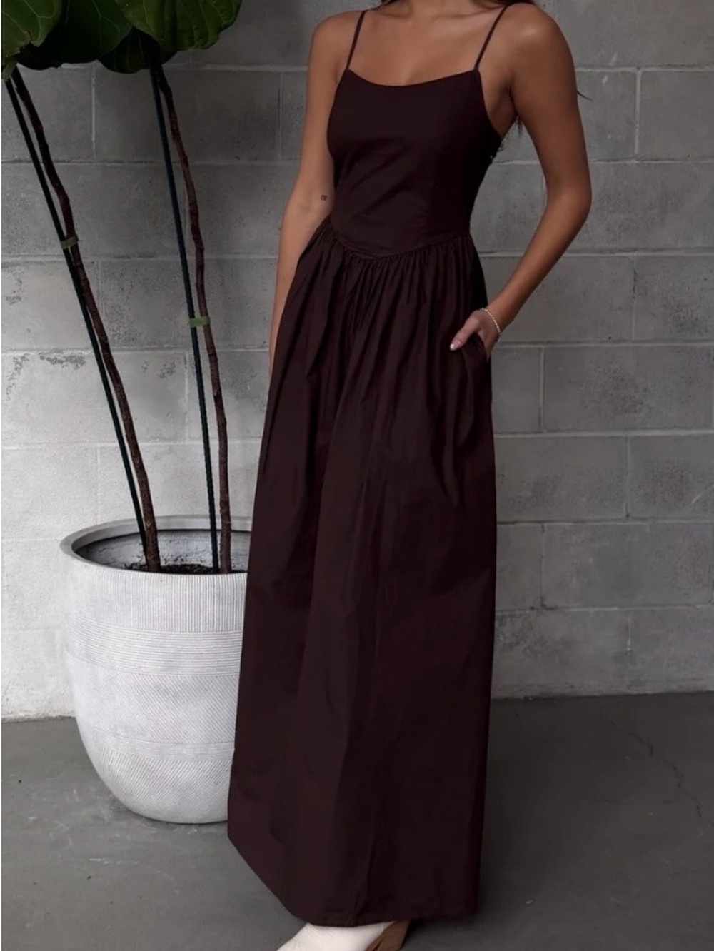 ONLY Chocolate Brown Spaghetti-Strap Maxi Dress